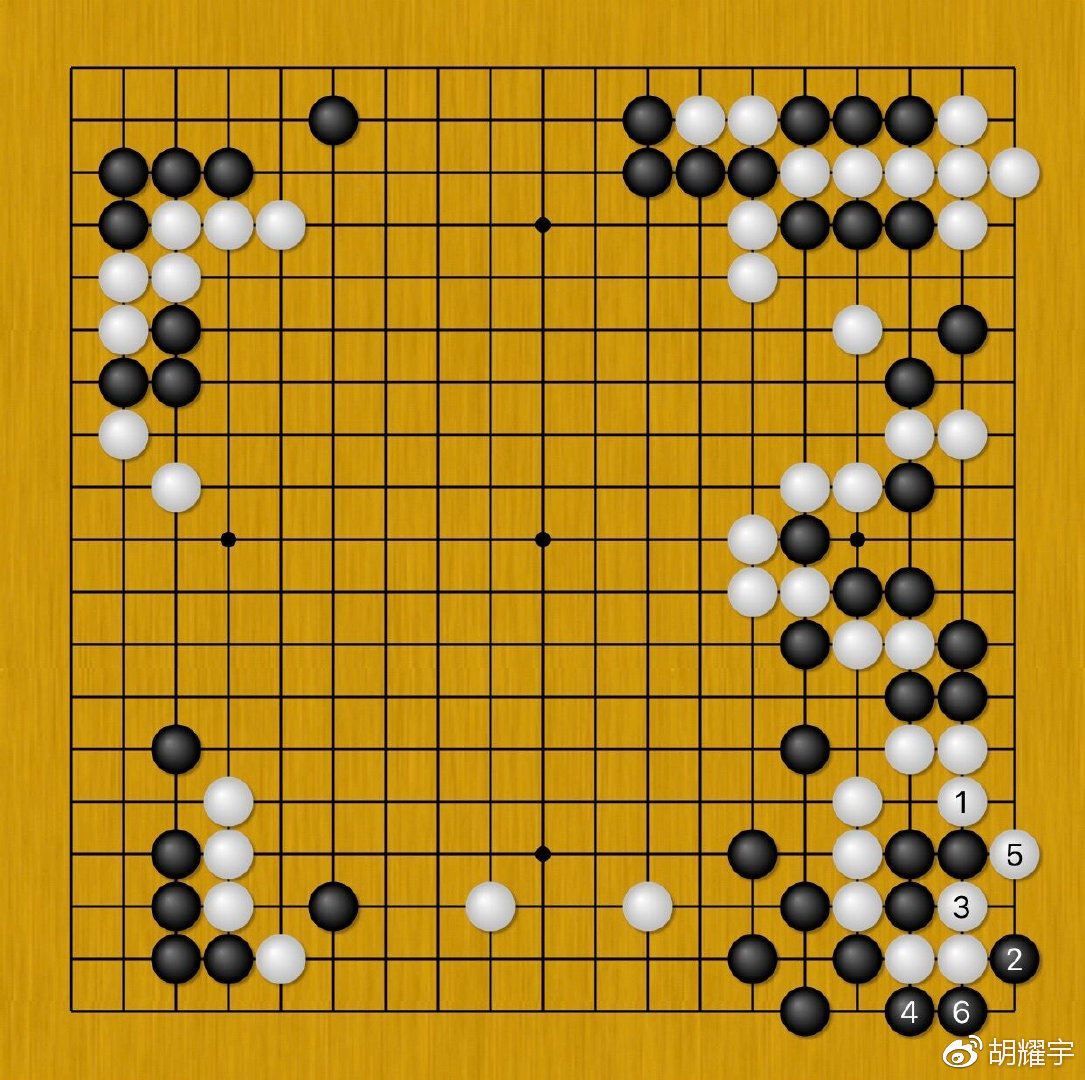 图6：白1二路顶是正常应对，对此黑2托，是局部好手段。